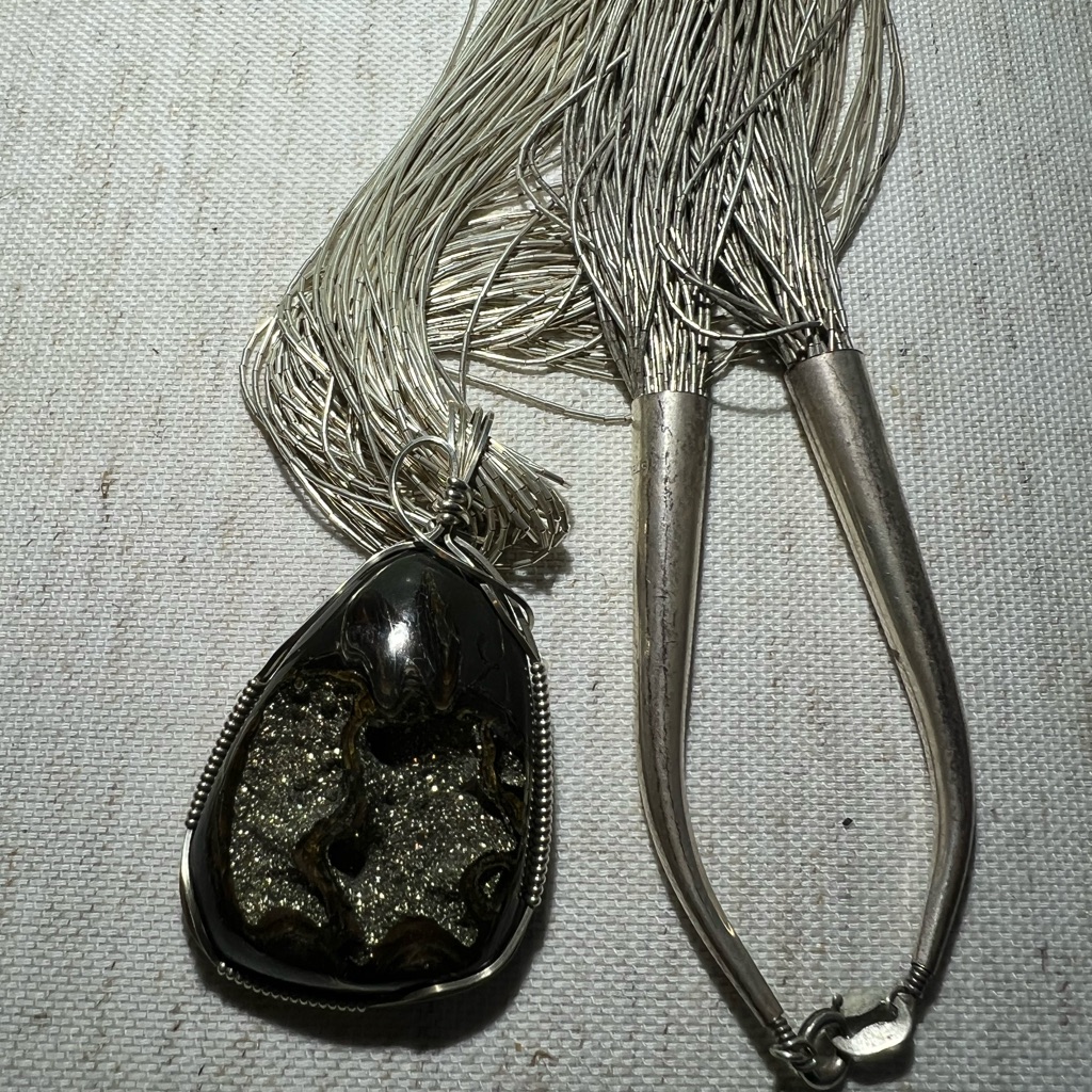 Very Unique Sterling Silver Multi-Layer Necklace With A Large Stone